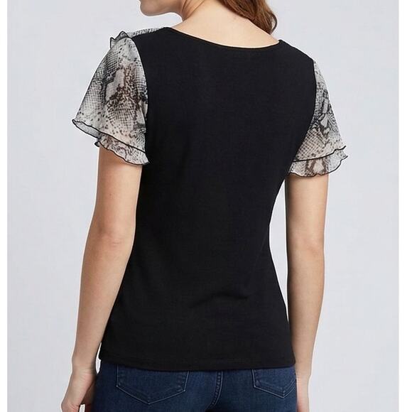 WHBM White House Black Market Small Black Flutter Short Sleeve Top - Picture 5 of 11